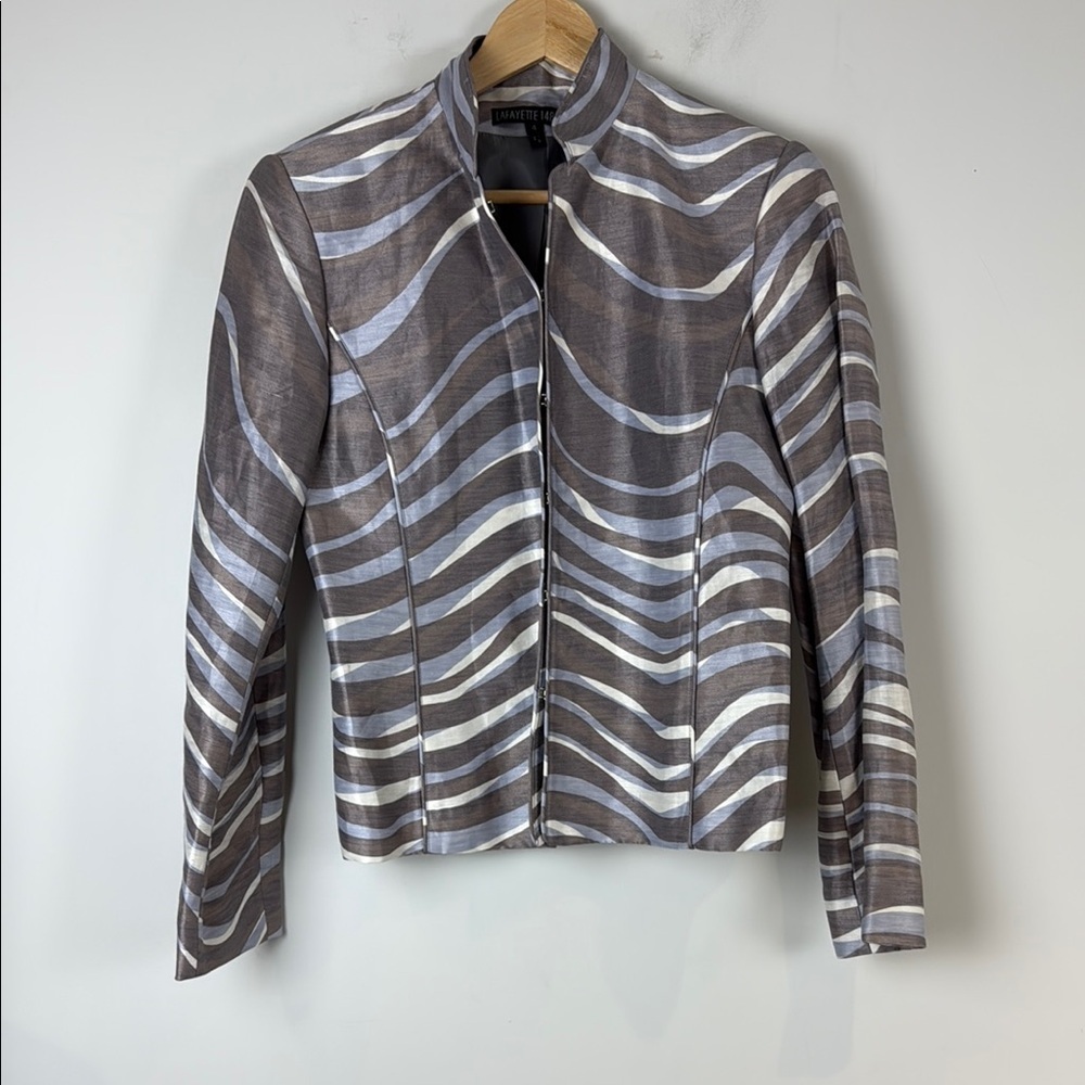 Lafayette 148 New York Gray and White Zebra Blazer Size 4
